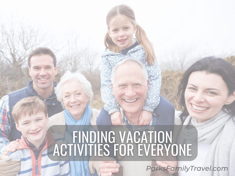 Grandparents, adults, and children on family vacation posing for a picture