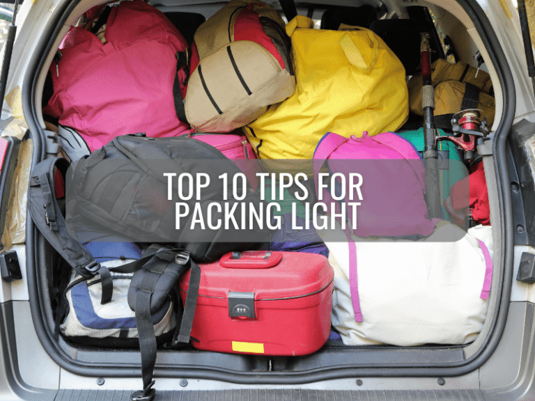 Car full of luggage with title "Top 10 Tips for Packing Light"