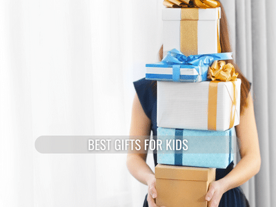 Person holding pile of gifts