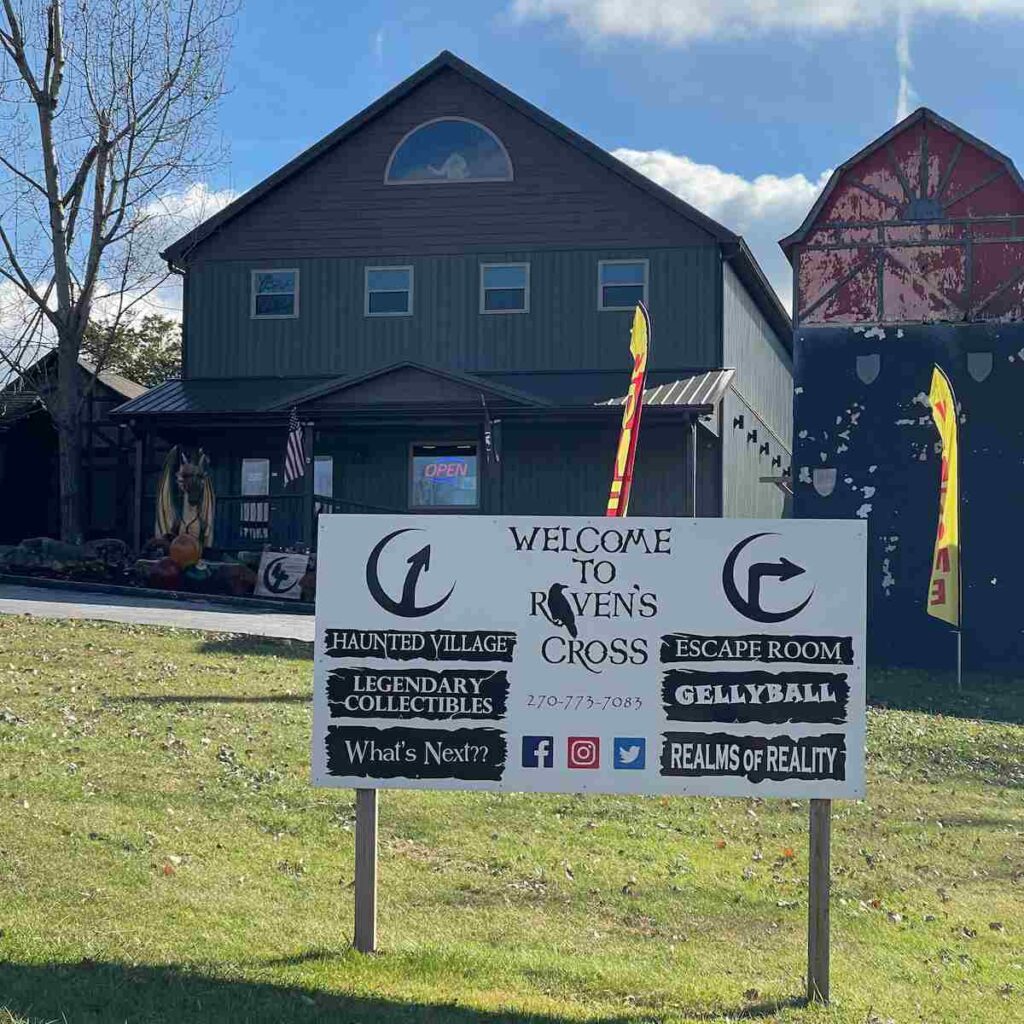 Outside view of Raven's Cross Village of Adventure in Cave City, KY