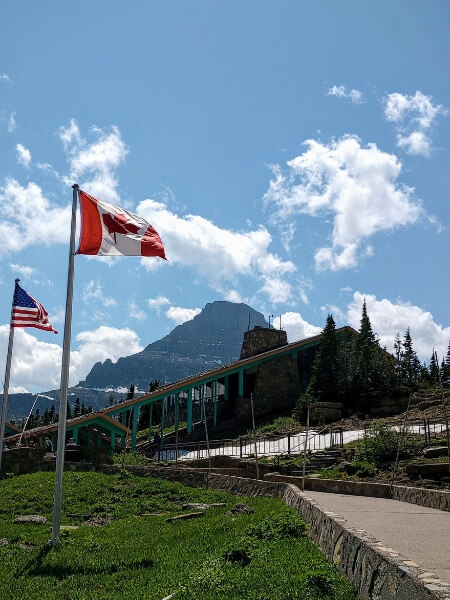 View of the Logan Pass Visitor Center where you start the hike for Hidden Lake Overlook in Glacier