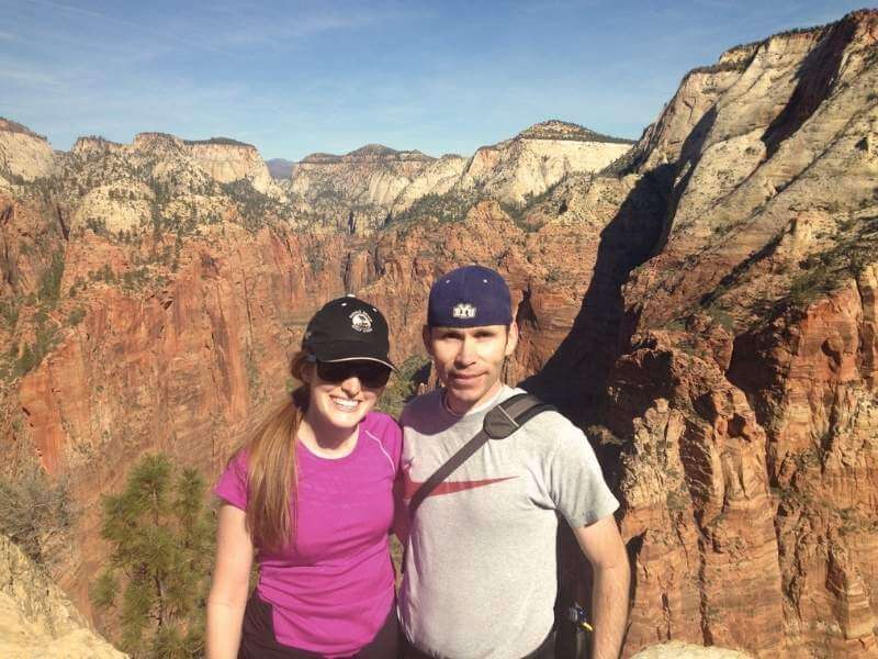 My husband and I at the top of the Angels Landing hike in Zion National Park.