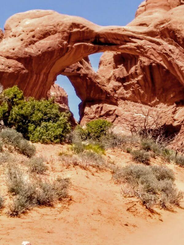 View of two arches at the well-named Double Arch trail at Arches National Park